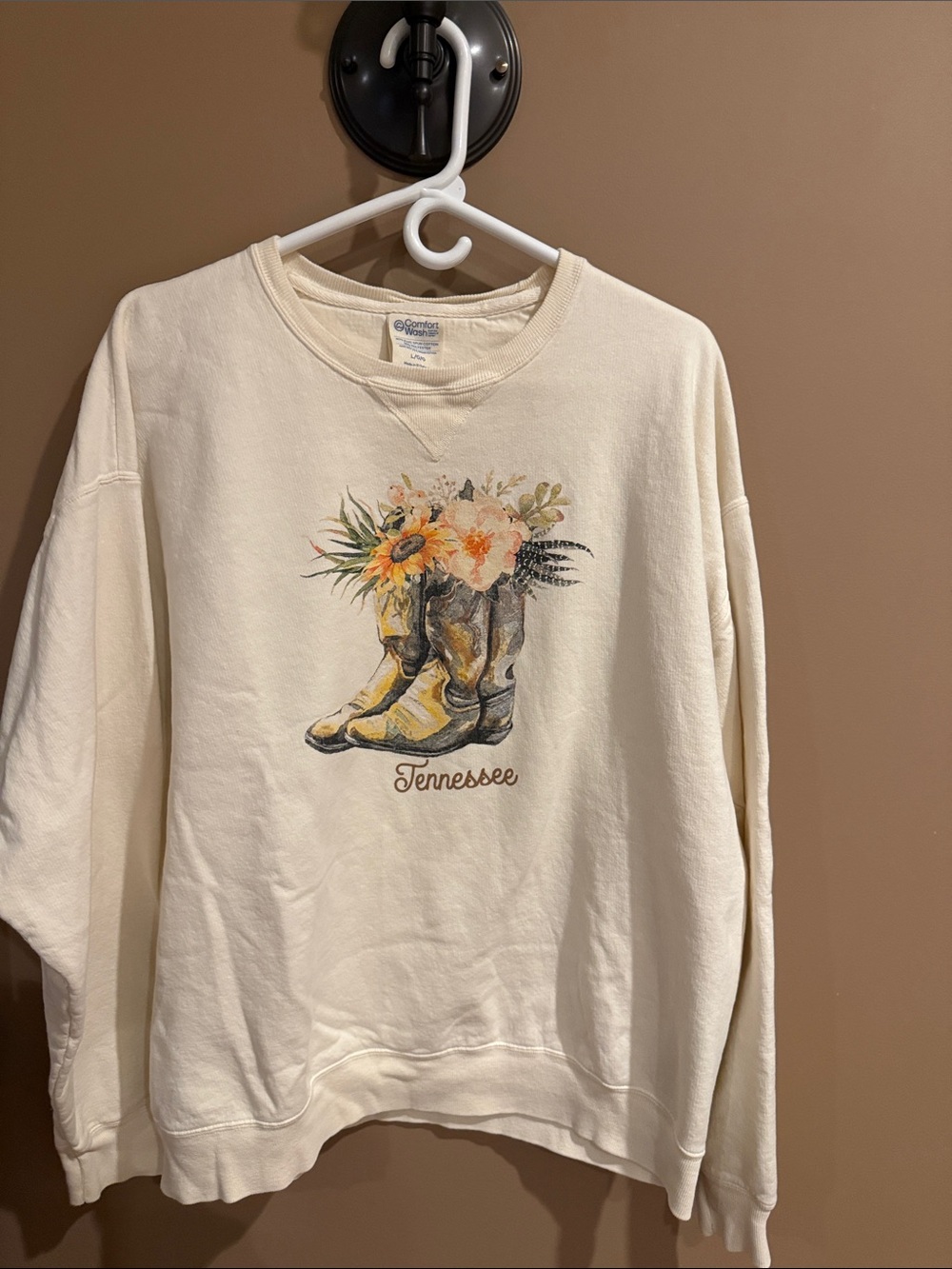 Comfort Colors Cream Floral Cowboy Boots Tennessee Crewneck